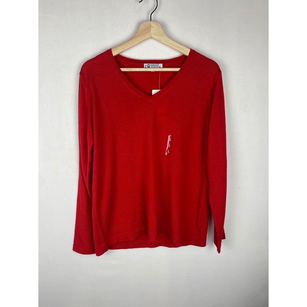 Merino Collection Essentials Red Extra Fine Australian Merino Wool V-Neck Jumper